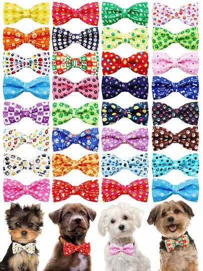 3/12pcs Multi D Fabric Pet Tie - Cute Claw Print/Bone And Other Print Patterns, Puppy Keep Dog And Cat Festival Dress Collar, Cute Style Pet Photo Prop, Birthday Party/Festival Celebration Pet Fashion Match