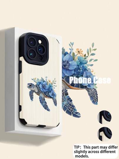 1pc Fashionable Minimalist Blue Sea Turtle Striped Texture Shockproof Anti-Fingerprint Phone Case, Suitable As Birthday/Holiday Gift For Friends, Family, Couples, Compatible With Apple And Models