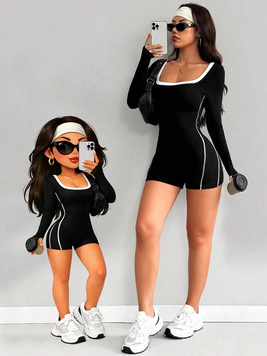 Bộ jumpsuit nữ AITYI Studio, kiểu dáng thường ngày thoải mái, hở lưng, thiết kế phối màu tương phản, thời trang, gợi cảm, ôm sát, thoải mái, phù hợp cho yoga trong nhà, tập thể dục, đi làm, thể thao, phong cách đường phố Y2K, dự tiệc, hẹn hò, thanh lịch. Thích hợp cho mùa thu, lễ tốt nghiệp, tựu trường, tháng Tự hào, lễ hội nhạc đồng quê, lễ hội Carnival, ngày Quốc khánh. Chất liệu dệt kim co giãn, nhẹ, thoáng khí, tay dài. - màu đen - Xem 1