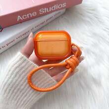 Fashionable Minimalist Apple Earphone Protective Case Suitable Compatible With Apple Pro3, Deep Orange AirPods3/4 With PU Leather Strap, Compatible With AirPods Pro/Pro2, Anti-Drop Protective Case - Orange - View 1