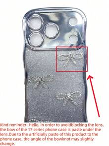Luxury Cute Rhinestone Bow Camera Protective Phone Case, Compatible With 17 Pro Max, 17 Pro, 17, 16 Pro Max, 16 Pro, 16, 15 Pro Max, 15 Pro, 15, 14, 13, 17 Air, Girly Ruffled Soft Shell, Gift For Girls - Silver - View 8