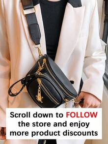 New Fashion Classic Chest Bag, Multi-Layer Contrast Plaid, Adjustable Shoulder Strap, Minimalist Stylish Crossbody Bag, Suitable For Work, Commute, Daily Outing, Shopping And Dating. - Black - View 3