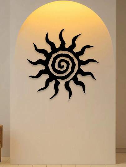 Bohemian Sun Burst Metal Wall Art,1pc Transverse Orientation Sunburst Wall Hanging Decor,Outdoor Indoor Beach Sign Poolside Artwork,Power-Free Metal Wall Pediments,Featherless