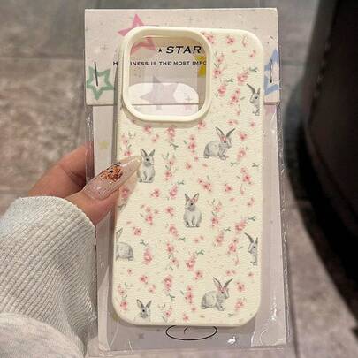 1pc TPU Material Spring Floral Healing Rabbit Pattern Phone Case Compatible With IPhone 17 Pro Max/17/16 Pro Max/15/13/12/11, S20 FE/A15/S24/A55, Note 11/Note 12/Note 13 Pro, Full Coverage Anti-Drop Soft Protective Phone Case