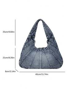 Túi đeo vai nữ mới, hình lưỡi liềm, làm từ da bò và vải denim, túi đeo chéo dung tích lớn, phù hợp cho công sở và dạo phố. Thiết kế tối giản, khóa kéo trơn tru, thoải mái khi mang, nội thất rộng rãi, hoàn toàn phù hợp với thời trang xuân/hè, một lựa chọn lý tưởng cho những cô nàng yêu thích denim. - Màu xanh lam - Xem 7