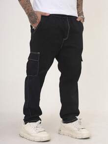 Men's Cargo Jeans, Comfortable Oversized Casual Fit With 6 Pockets, Skate Style - Hitam dan Putih - View 7