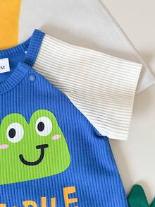 时尚男婴服装，婴儿圆领鳄鱼纹宽松短袖时尚设计男婴连体衣 - 藍色 - 查看 4