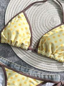 女士比基尼泳装，条纹、波点、纯黄色，休闲泳装，内置胸罩吊带背心上衣，适合度假、海滩，优雅套装，适合女士派对、度假村、都市海滩之旅，波西米亚风格，春夏海滩装 - 黃色 - 查看 7