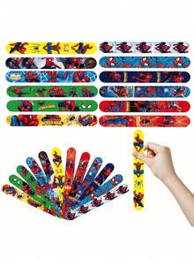 12个漫威蜘蛛侠超级英雄角色派对手环，带扣，腕带，带扣腕带，派对玩具，适合日常娱乐、节日派对、周年纪念、生日、礼物、聚会、毕业季派对礼物 - 彩色 - 查看 2