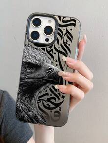 1 pieza Nuevo estuche protector de teléfono con diseño de águila y letra, material IMD resistente a caídas, adecuado como regalo festivo compatible con iPhone Xs/Xs Max/Xr/11/12/13/14/14 Plus/15/15 Plus/16/16 Plus/17 y otros modelos - Gris - Ver 6