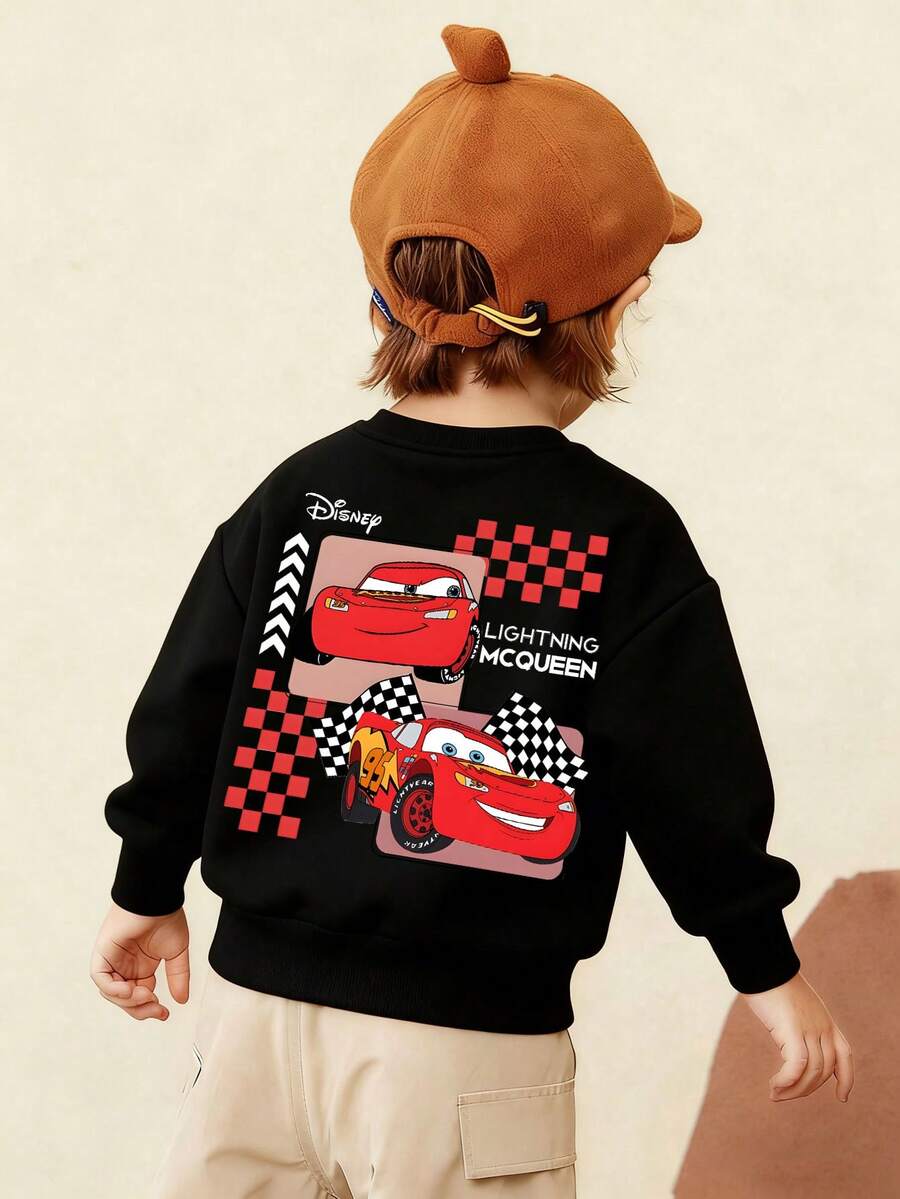 Disney Cars Lightning McQueen Hooded Sweatshirt - A Round-Neck, Casual Summer Top Suitable For Both Boys And Girls, Perfect For Holiday Parties, Gatherings, Outdoor Activities, And Everyday Casual Wear. - Black - View 1