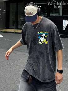 Disney Printed Wash Water T-Shirt,Men's Funny Donald Ducke Graphic T-Shirt,Unisex,High-Quality Pure Cotton T-Shirt,Suitable For All Seasons, Comfortable And Breathable| Exquisite Design | The Best Choice For Giving Gifts - 黑色 - 查看 3