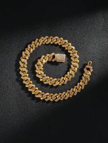 闪耀全钻链套装，银色奢华项链手链，配矩形吊坠 - 方塊吊墜三件組 - 查看 11