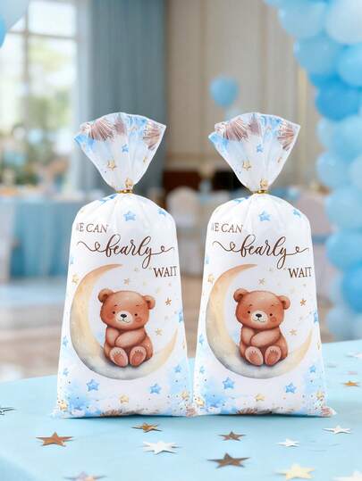 25/50pcs Blue Bear Baby Shower Gift Bags And Candy Bags, Cute Blue Bear Design Sweet Bags For Gender Reveal Party Wedding Birthday Party Gift Packaging Supplies, 1st Birthday Party Table Decorations Candy Bags,Blue Bear Theme Birthday Party Table Centrepieces,Blue Bear Packaging Supplies,Blue Bear Decor,Baby Shower Gift,Babe Shower Decor,Gender Reveal Decor,Wedding Decor