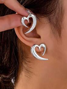 1 Pair Minimalist Heart Shaped Earrings For Women, Elegant Hollow Design Jewelry Gift For Valentine's Day, Mother's Day, Everyday Wear - Multicolor - View 2