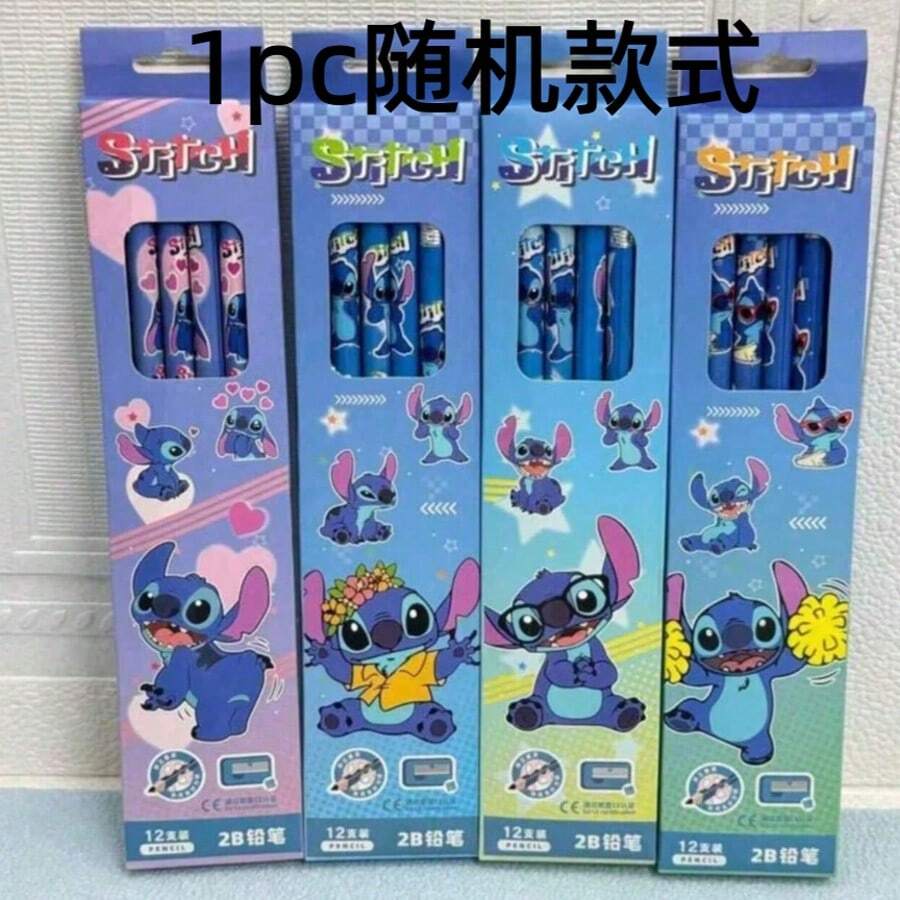 12pcs/Box Cartoon Stitch Wooden Pencils With Erasers, Creative Stationery Gift Set - Stitch Pencil - View 1