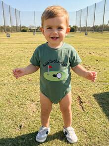 Baby Boys Rompers Letter Golf Embroidery Crew Neck Short Sleeve Infant Bodysuits Jumpsuits - Green - View 3