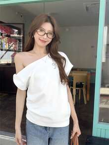 Off-Shoulder Ruched Cropped Camisole Top, Stylish Design, Slim Fit, Flattering For Summer - White - View 4