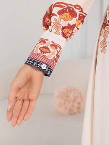 Women's Elegant Retro-Print Long-Sleeve Dress – Fitted Waist A-Line Silhouette, Ideal For Everyday Wear, Festive Parties & New Year's Celebrations - Apricot Orange - View 9