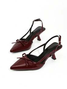 Elegant Bowknot High Heels, Women's Summer New Pointed Toe Thin Heel Low Vamp Fairy Style Kitten Heels - Burgundy - View 2