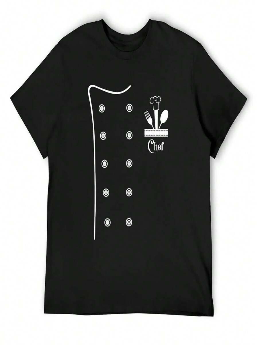 Chef Cook Chef Jacket Chef Gift Cooking & Kitchens T-Shirt Vintage Anime Shirt For A Boy Custom T-Shirts Fitted T Shirts For Men - màu đen - Xem 1