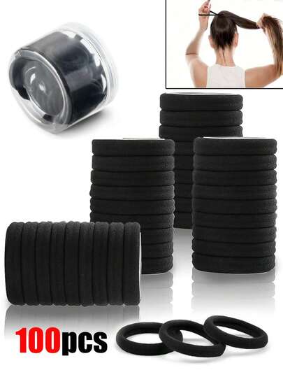 100pcs Girls' Simple Canned Basic Hair Tie, Seamless Hair Tie, Suitable For Girls' Elastic Ponytails, Non-Destructive, Suitable For Sports, Daily Matching, Facial Cleaning Use, Hair Accessories, Headwear Hair Rubber Bands Scrunchies Hair Rope Elastic Hair Tie Running Travel Essentials