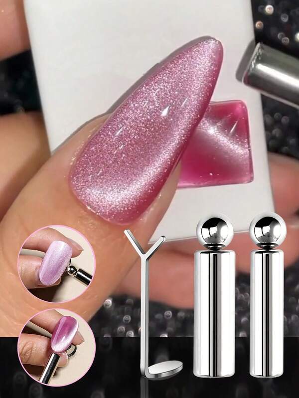 双头圆柱形猫眼磁铁，猫眼磁性指甲油双头磁棒，Y型猫眼美甲磁铁套装，可在指甲上打造心形猫爪图案，Y型铁丝磁性美甲配件工具，强磁力