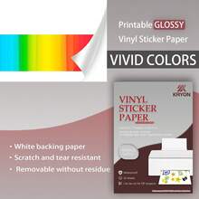 20 hojas A4 de papel adhesivo vinílico blanco brillante imprimible de KRYON - Papel autoadhesivo resistente al agua, solo para impresora de inyección de tinta, para etiquetas DIY, calcomanías y manualidades - 20 HOJAS - Ver 5