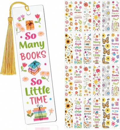 Bookmark Wraps - 24 Sheets Flower Acrylic Bookmark Blanks Sticker, Sunflower DTF Transfer Stickers, Daisy Design Book Lover Projects