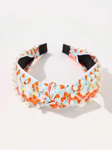 1件刺绣珍珠打结发带，适合节日和海滩穿着 - 彩色 - 查看 6