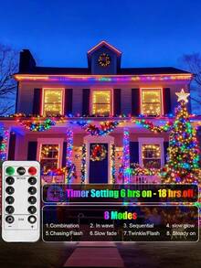 1串LED铜线灯串 - 50/100/200/300颗LED灯珠，USB供电，8种灯光模式，定时，可调光，7/12/22/32英尺，USB仙女灯，适用于卧室、节日、家居、生日、派对、婚礼、露营、花园、圣诞节、节日装饰，室内/室外，四季皆宜（暖白/白/彩色） - 紅白色 - 查看 4