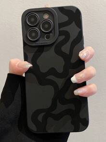Black Irregular Wave Fashion Phone Case Wave Ripples Fashionable Black Line Pattern Design Phone Case Compatible With IPhone 16, 15, 14, 13, 12, 11 Pro Max, Shockproof Matte Back Cover, International Version, Not The Domestic Version, Spring Birthday Gift - Multicolor - View 1