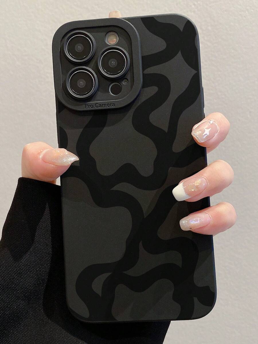 Black Irregular Wave Fashion Phone Case Wave Ripples Fashionable Black Line Pattern Design Phone Case Compatible With IPhone 16, 15, 14, 13, 12, 11 Pro Max, Shockproof Matte Back Cover, International Version, Not The Domestic Version, Spring Birthday Gift - Multicolor - View 1