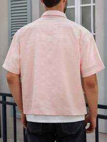 男士休闲街头风短袖纽扣衬衫 - 粉色 - 查看 4