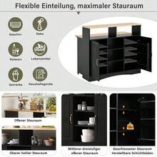 Îlot de cuisine sur roulettes, coin repas extensible avec chaises, buffet avec grand espace de rangement, idéal pour la cuisine et la salle à manger comme buffet (noir) - Noir - Voir 8
