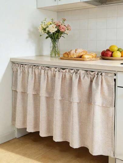 1pc Beige Tassel Kitchen Curtain, Luxury Sheer Tassel Edge Curtain, Rod Pocket Semi-Blackout Curtain For Living Room & Bedroom, Noise Reduction & UV Protection, Home Decor Curtain, Suitable For All Seasons (190g Fabric Weight)