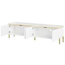Moderno conjunto de mueble de TV y mesa de centro de lujo, superficie de color sólido de alto brillo, bordes dorados, generoso espacio de almacenamiento. - Blanco - Ver 11