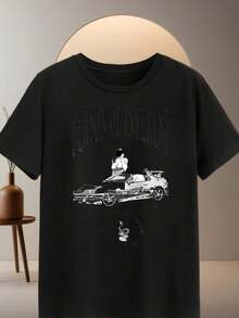 Neutral Black T-Shirt, 220g, 100% Cotton, "Custom Motorcycles" Graphic, Ideal for Casual Wear & Personality Show - Negro - Ver 9
