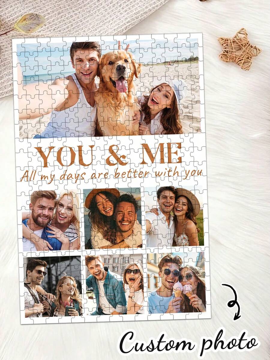1pc Customized Puzzle, Personalized Valentine's Day Photo Puzzle, Photo Customized Puzzle, Complete The Puzzle With Your Favorite Photos, Valentine's Day Gift, Birthday Gift, Anniversary Gift, Couple Gift, Home Decor, Collectible, Reusable, Cute, High Quality, Birthday Gift, Wedding Anniversary, Graduation Memento, Mother's Day Father's Day Gift - Multicolor - View 1