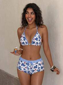 Women's Retro Yellow Polka Dot Print Bikini Set, Suitable For Outings, Y2K Style, Street, Vacation, Summer Beach - Multicolor 3 - View 3