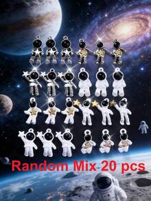 5/10/20/30/50/100/200 件多色宇航员、太空、星星、月亮主题珠宝吊坠，适合制作手链和项链配件 - 彩色 - 查看 15