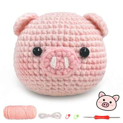 钩针编织套装，非常适合初学者，包含分步视频教程，可编织出精美的食物图案工艺品，是馈赠佳品的理想之选（配件颜色随机）