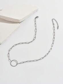 1pc Stainless Steel Circle Pendant Necklace, Minimalist Elegant Versatile Pendant Necklace For Commuting - Necklace - View 8