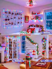 1串LED铜线灯串 - 50/100/200/300颗LED灯珠，USB供电，8种灯光模式，定时，可调光，7/12/22/32英尺，USB仙女灯，适用于卧室、节日、家居、生日、派对、婚礼、露营、花园、圣诞节、节日装饰，室内/室外，四季皆宜（暖白/白/彩色） - 紅白色 - 查看 8