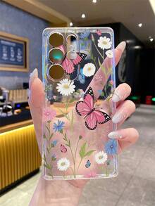 1个蝴蝶花朵图案安卓手机壳，摄像头开孔精准，兼容三星Galaxy S25 Ultra/Galaxy S24 Ultra/S24/S23 Ultra/A56 5G/A55 5G/A52s 5G/A26 5G，无品牌标识，Pixel保护壳 - 無色 - 查看 2