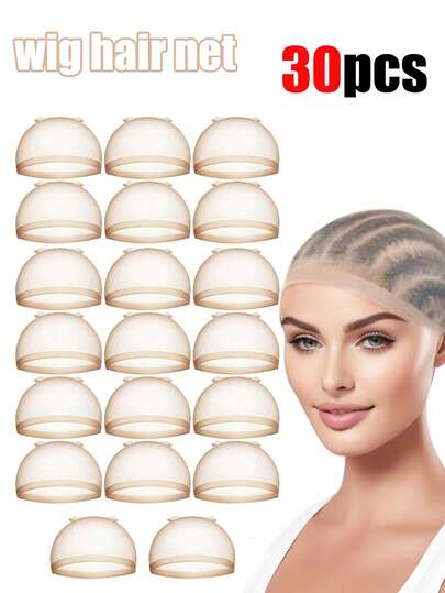 30/20/10/2 piezas Gorros de peluca ultra finos para mujeres, gorros de red de alta elasticidad y transpirables para mujeres, gorros de peluca con encaje frontal para mujeres, gorros de peluca de color nude, adecuados para diferentes formas de cabeza, accesorios y herramientas auxiliares para pelucas