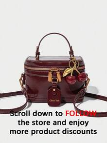 Niche Design Fashion Handbag, Retro Exquisite Elegant Elegant Versatile Crossbody Bag, Personalized Bell Pendant Ladies Box Bag, Suitable For Work Commute, Dates, Shopping, Parties And Other Occasions - Burgundy - View 3