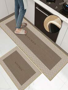 Tapis de cuisine en lin doux en caoutchouc épais de 3,5 mm, style simple moderne, tapis de cuisine absorbant avec bords cousus pour éviter l'écaillage, absorbant l'eau et facile à nettoyer, surface en lin avec milieu en mousse et fond en caoutchouc, convient pour la cuisine, la salle de bain, la buanderie, le couloir, le salon et d'autres espaces - Multicolore - Voir 11