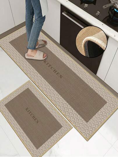 3.5mm Thick Soft Rubber Linen Kitchen Mat, Modern Simple Style Absorbent Kitchen Rug With Sewn Edges To Prevent Peeling, Water-Absorbing And Easy To Clean, Linen Surface With Foam Middle And Rubber Bottom, Suitable For Kitchen, Bathroom, Laundry Room, Hallway, Living Room And Other Spaces