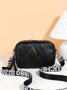 1pc Girls' Classic Textured Crossbody Bag, Minimalist Soft Shoulder Bag, Delicate Stitching Compact Convenient Daily Use, Black & White Basic Style, Suitable For Commuting & Outing - Multicolor - View 15